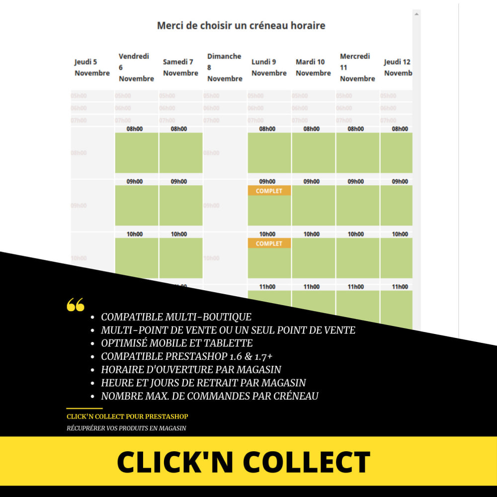 Module Click'n collect/Drive - à emporter sur créneaux horaire