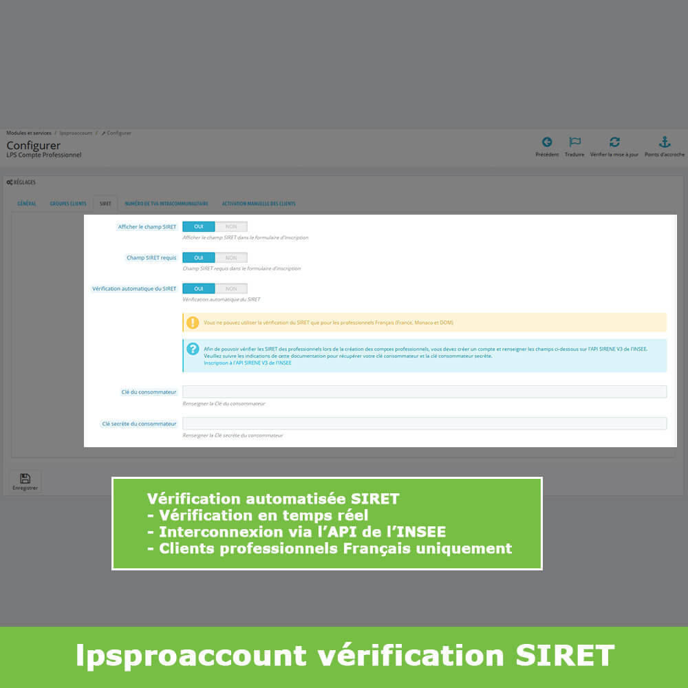 Module Inscription B2B - SIRET / TVA & Groupe automatique