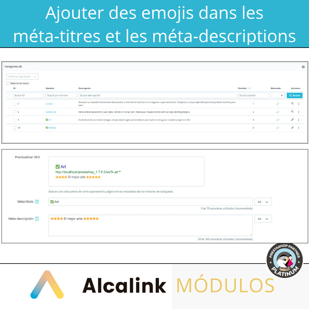 Module Emojis dans metas (produits, catégories, CMS ...) - SEO