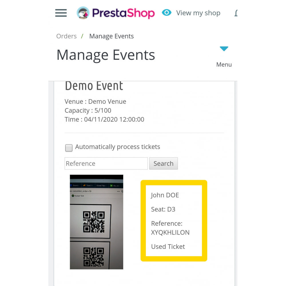 Module Events Manager with QR Reader - Sell Tickets