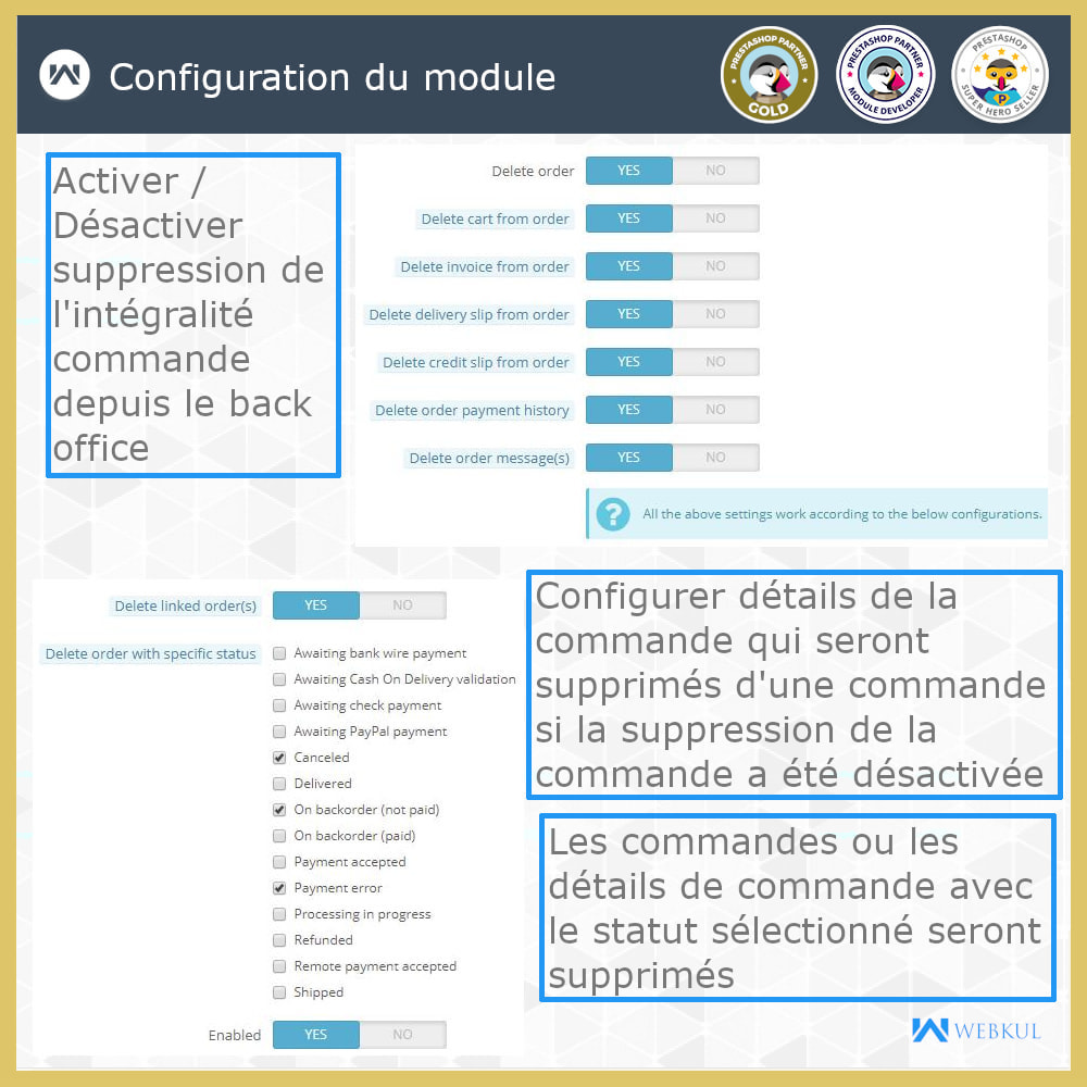 Module Commande groupée Supprimer