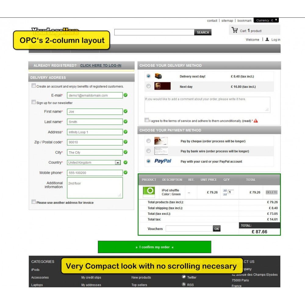 Module One page checkout for Prestashop