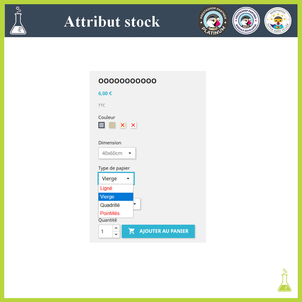 Module Affichage de déclinaisons/attributs avec stock