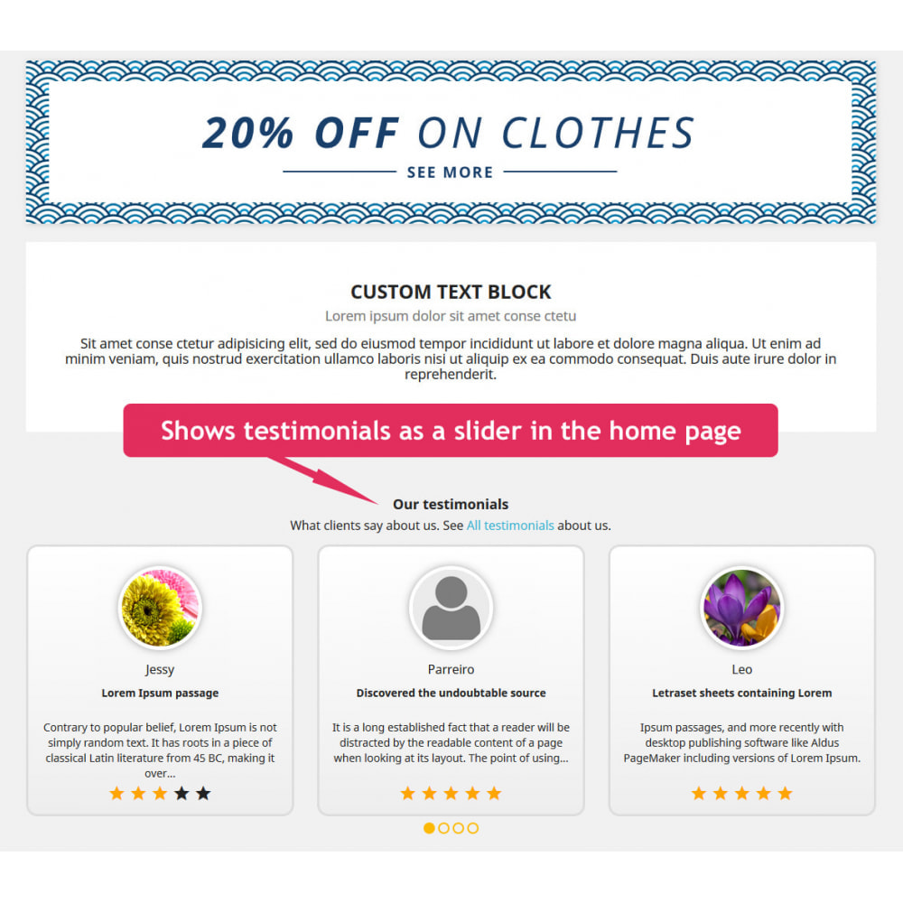 Module Testimonials slider with list page module