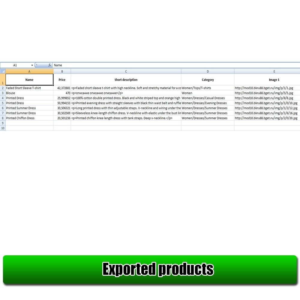 Module Export product in Microsoft Excel