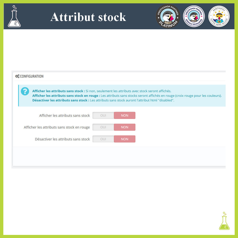 Module Affichage de déclinaisons/attributs avec stock