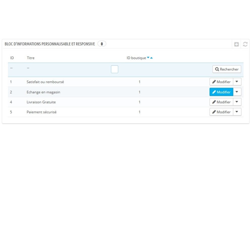 Module Bloc d'informations personnalisable et responsive