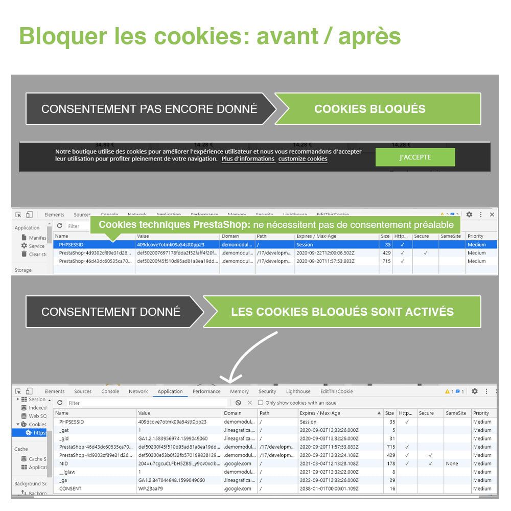 Module Loi Cookies RGPD (Avis + Bloqueur)