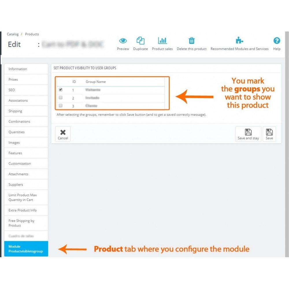 Module Product visible to customer groups