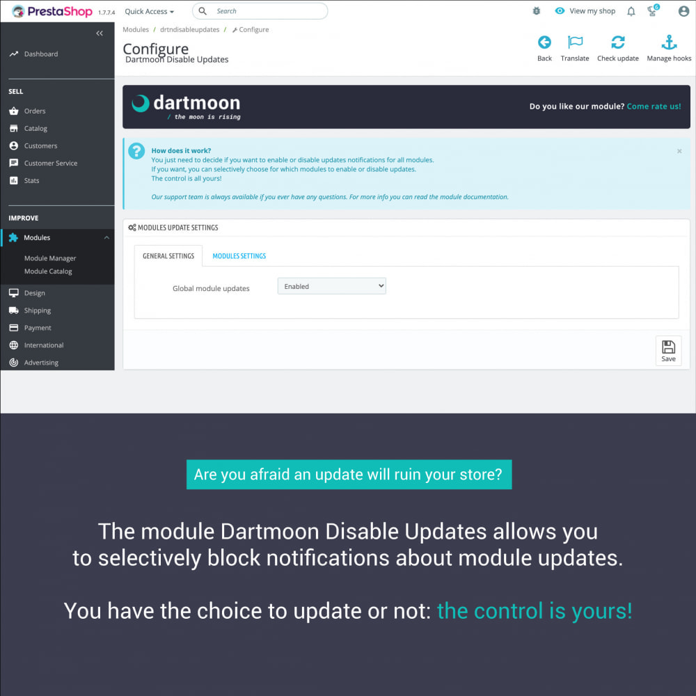 Module Dartmoon Disable Updates