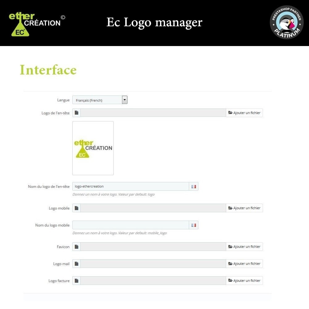 Module Logo différent par langue sur le site, facture, mobile