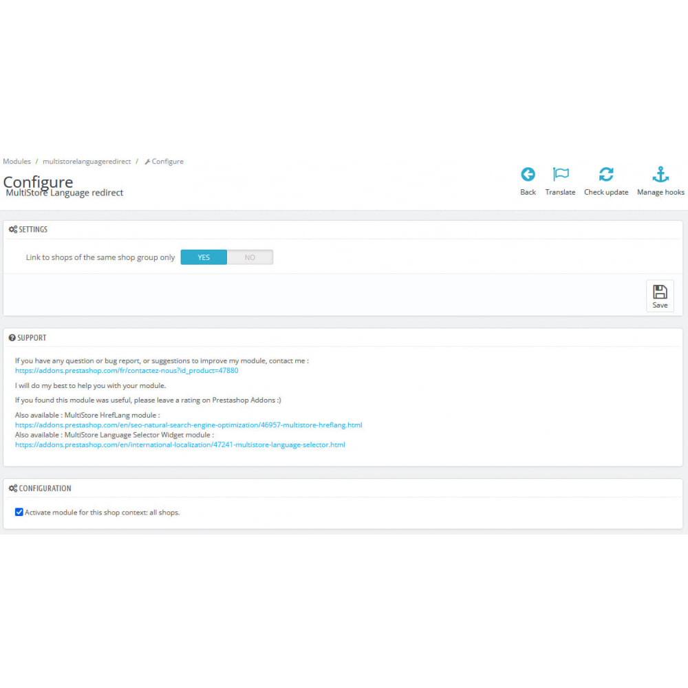 Module Redirection selon la langue - multi-boutique