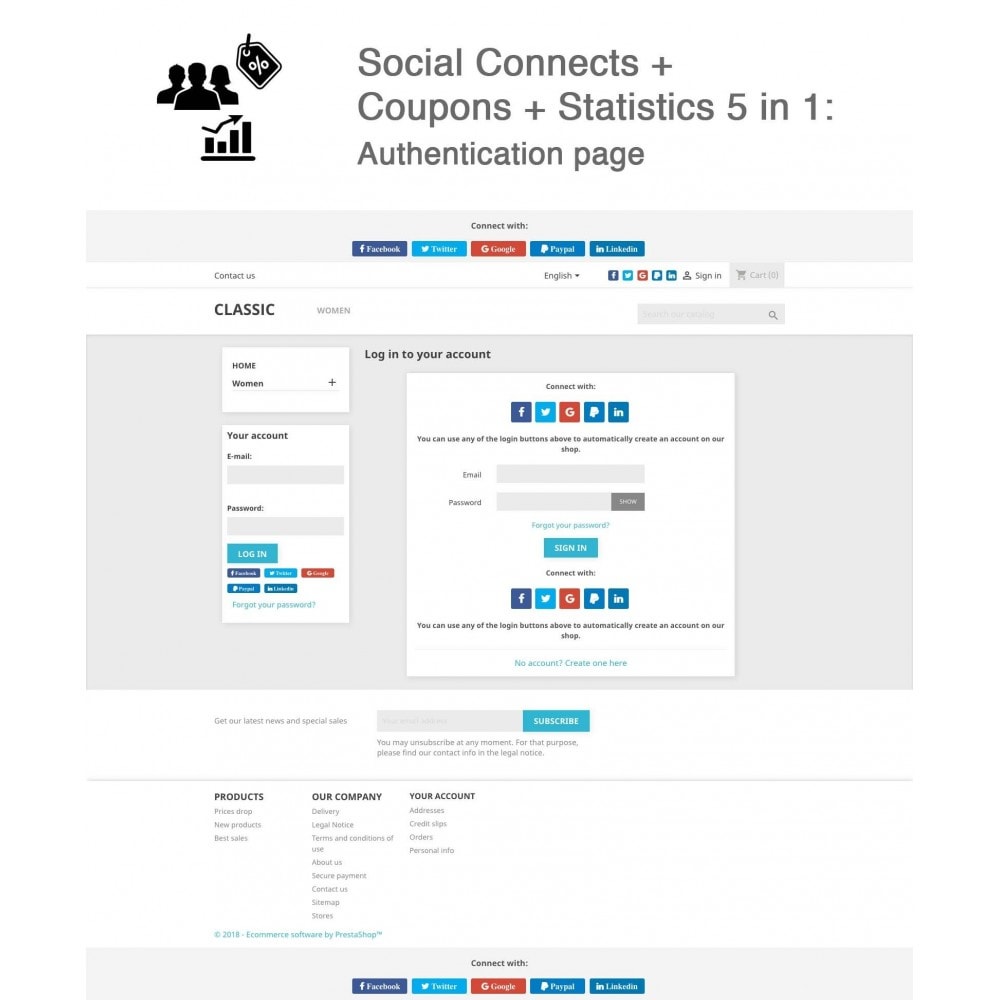 Module Social Login - Paypal, Google, Twitter, LinkedIn, ...