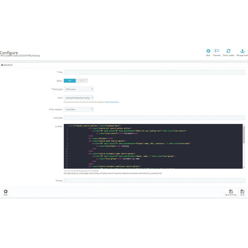 Module AN Custom code JS/CSS/HTML/Smarty