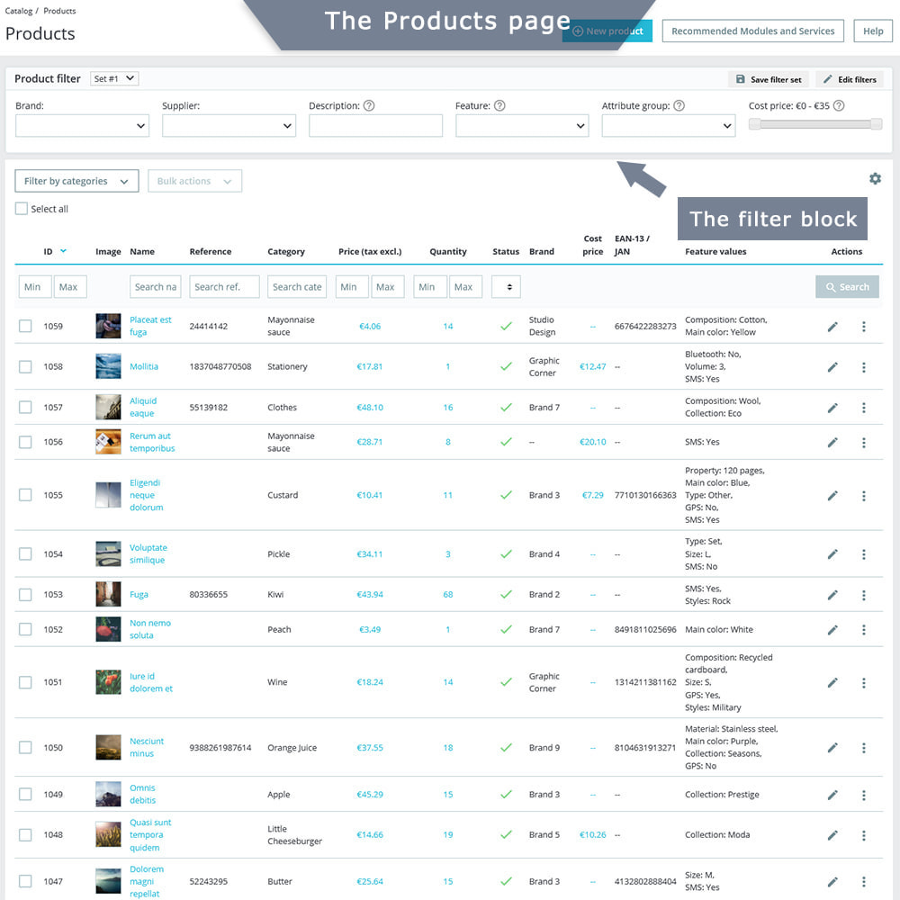 Module Admin Product Filter and Extra Columns