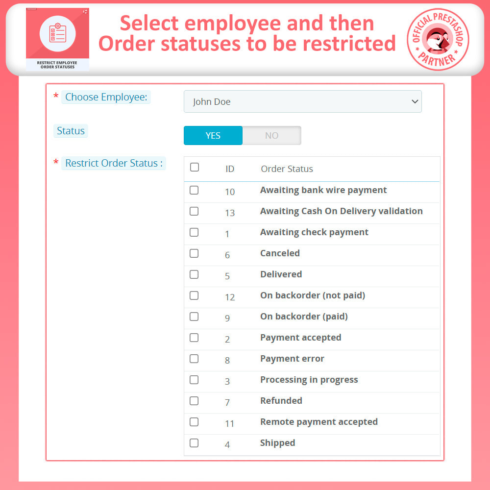Module Restrict Order Status Based on Employees