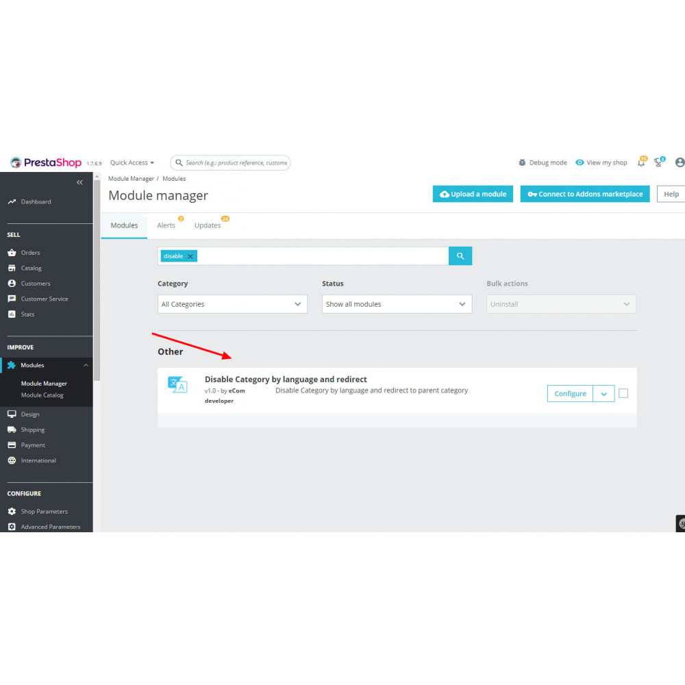 Module Enable / Disable Category by language and redirect