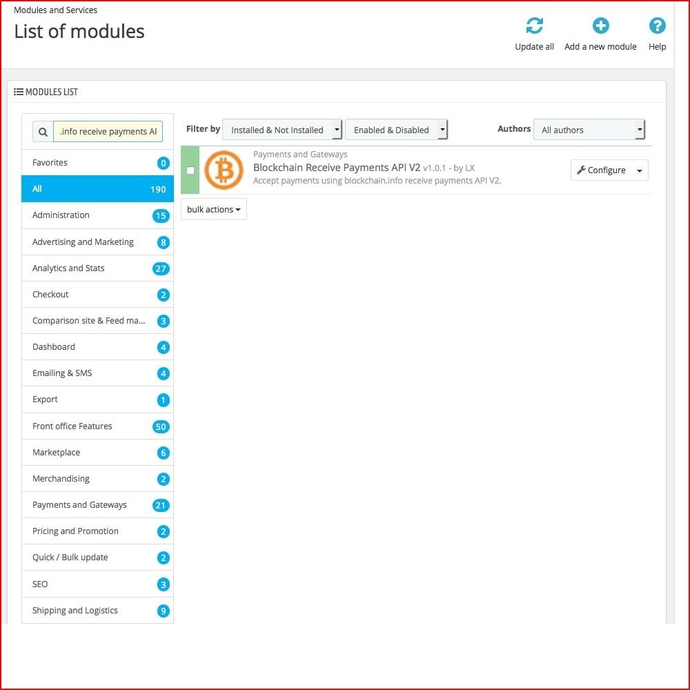 Module Blockchain Receive Bitcoin Payments API V2