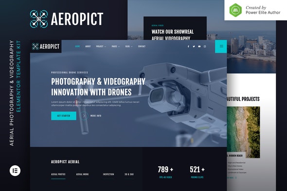 Aeropict – Drone Aerial Photography &amp; Videography Elementor Template Kit