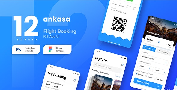 Ankasa Flight Booking iOS App UI Figma and PSD