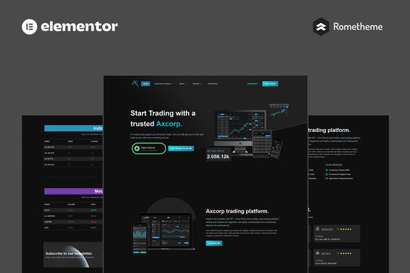 Axcorp - Trading &amp; Investment Company Elementor Pro Full Site Template Kit