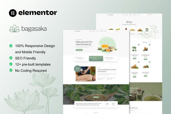 Bagasaka - Ayurveda Treatment &amp; WooCommerce Store Elementor Pro Template Kit
