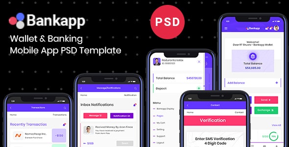 Bankapp | Banking &amp; Wallet Mobile App UI Design PSD Template