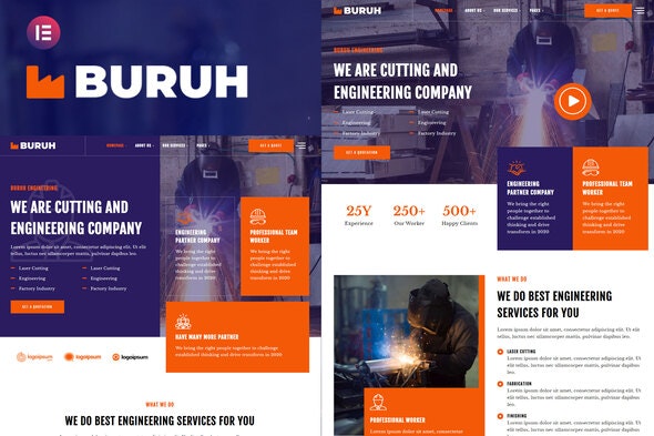 Buruh - Laser Cutting &amp; Engineering Company Elementor Template Kit