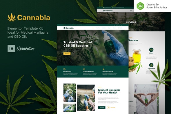 Cannabia – Medical Marijuana &amp; CBD Oil Elementor Template Kit