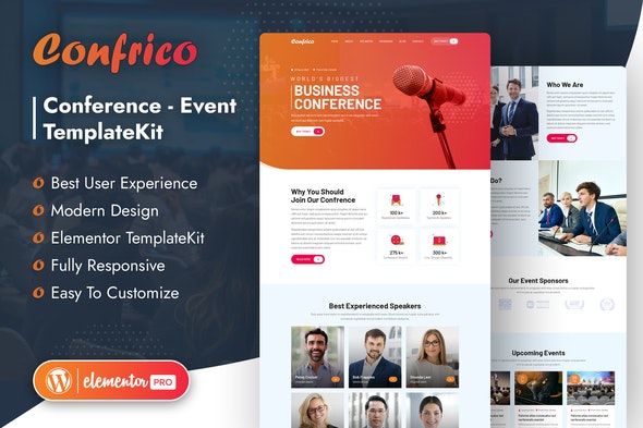 Confrico - Event &amp; Conference Elementor Template Kit