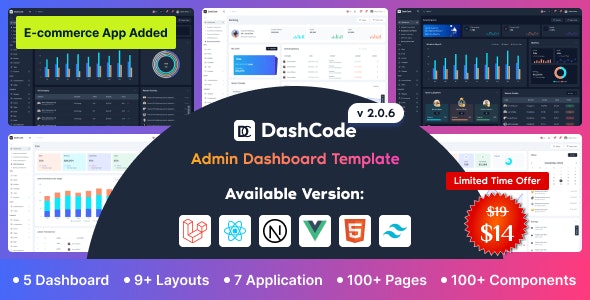 DashCode - Laravel, React, Vuejs, NextJs, HTML,Tailwind Dashboard Template