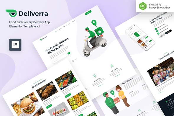 Deliverra – Food &amp; Grocery Delivery App Elementor Template Kit