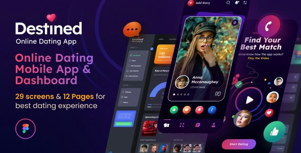 Destined | A Dating App &amp; Dashboard UI Figma Template