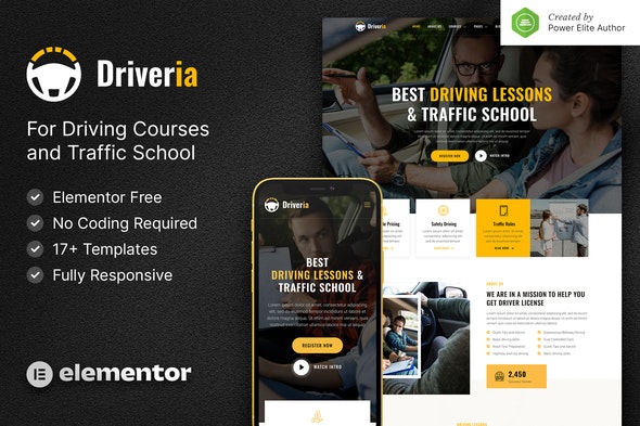 Driveria – Driving Course &amp; Traffic School Elementor Template Kit