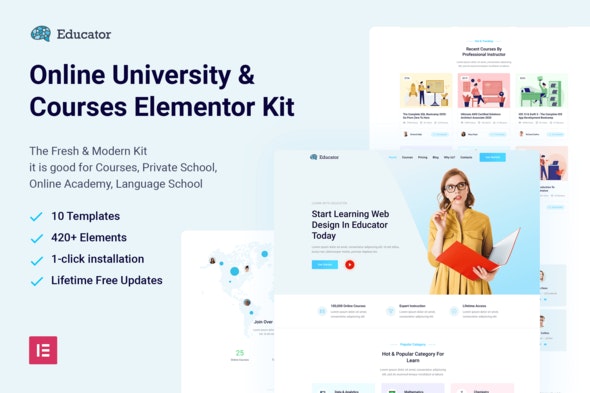 Educator - Online University &amp; Courses Elementor Template Kit