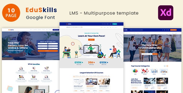 EduSkills - Tutor Online Courses &amp; LMS Multipurpose xd template