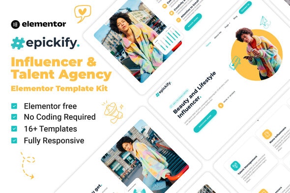 Epickify - Influencer &amp; Talent Agency Elementor Template Kit