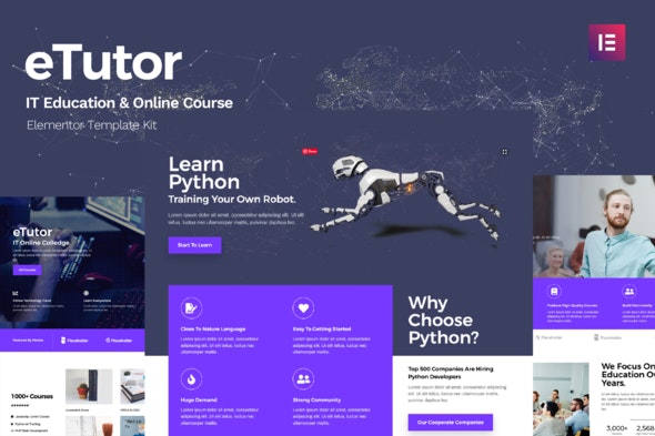 eTutor - Education &amp; Online Course Elementor Pro Template Kit