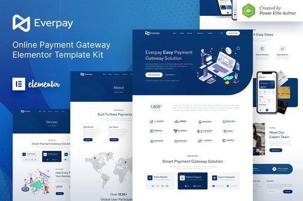 Everpay – Online Payment Gateway &amp; Fintech Elementor Template Kit