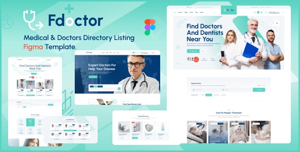 Fdoctor - Medical &amp; Doctors Directory Listing Figma Template
