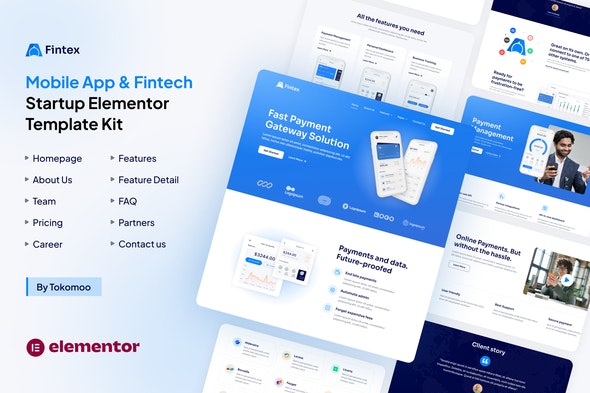 Fintex - Mobile App &amp; Fintech Startup Elementor Template Kit