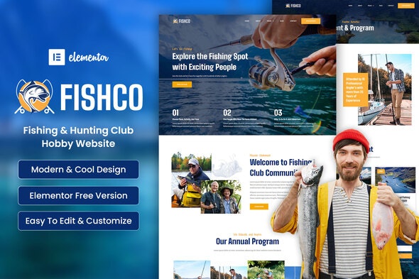 Fishco - Fishing &amp; Hunting Club Elementor Template Kit
