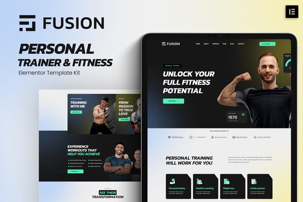 Fusion - Personal Trainer &amp; Fitness Elementor Template Kit