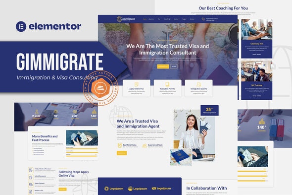 Gimmigrate - Immigration &amp; Visa Consulting Elementor Template Kit