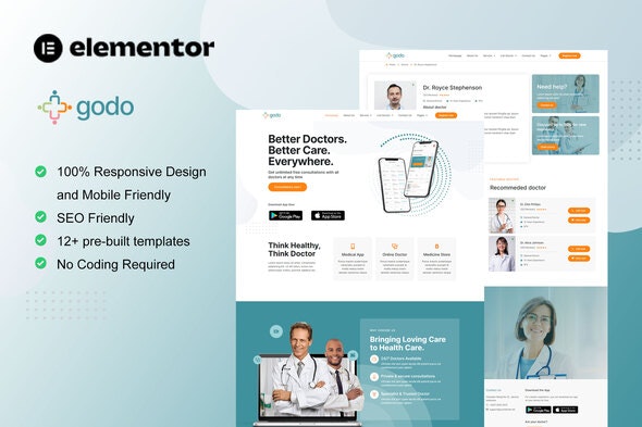 Godo - Doctor &amp; Medical Saas Elementor Template Kit