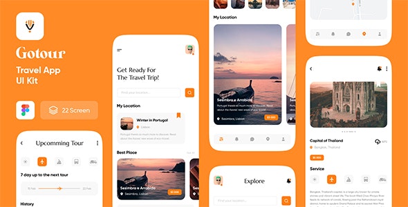 Gotour - Travel app UI kit for figma