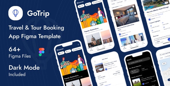 GoTrip - Travel &amp; Tour Booking App Figma Template