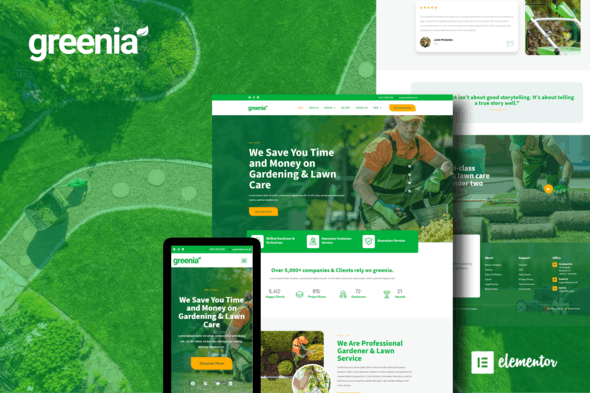 Greenia - Landscape &amp; Gardening Elementor Template Kit