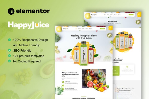 HappyJuice - Juice &amp; Fresh Drink Elementor Pro Template Kit