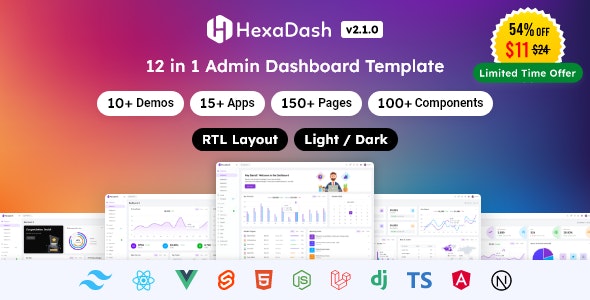 HexaDash | Tailwind, React, Vue, Angular, Svelte, Laravel, Nodejs, Django &amp; HTML Dashboard Template